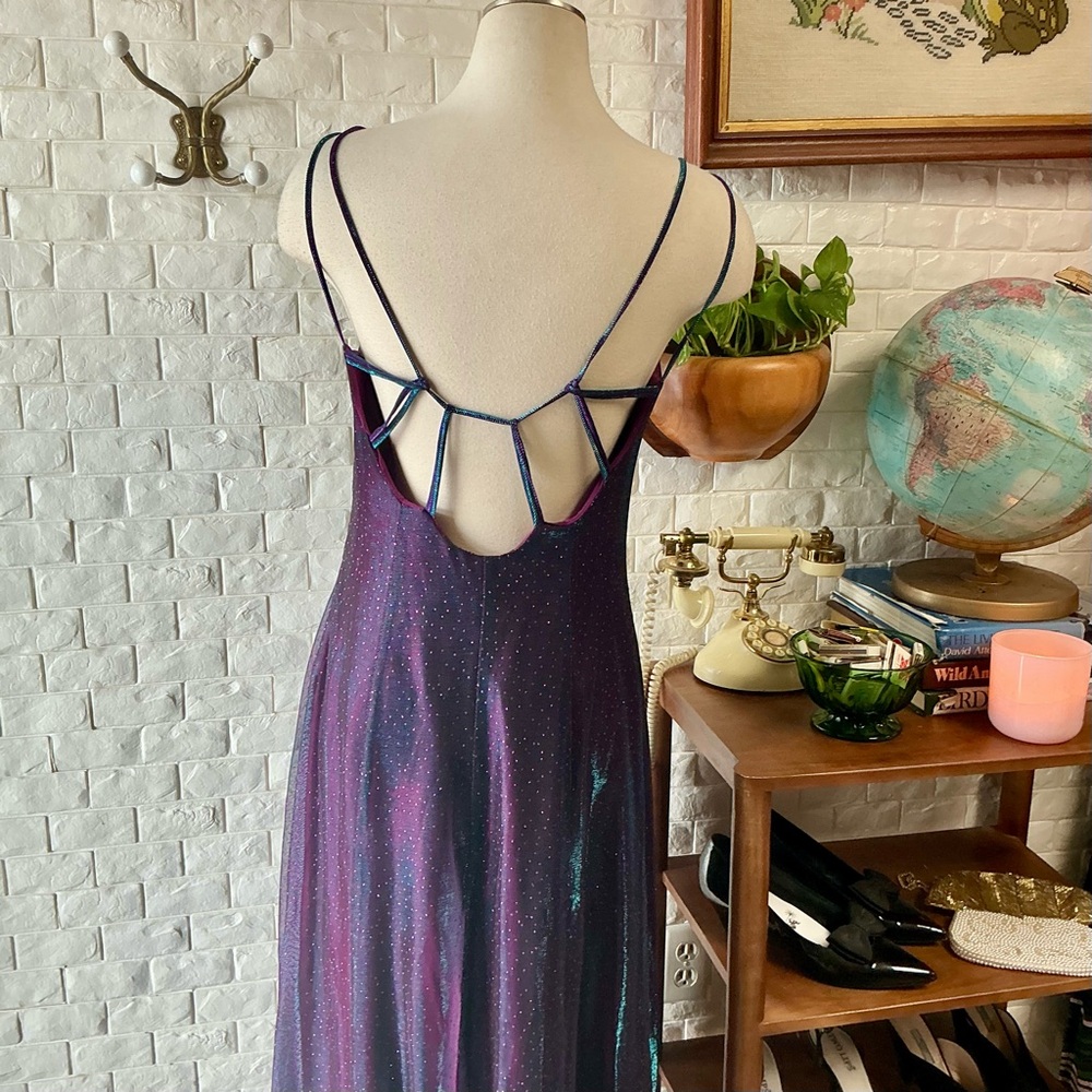 Vintage Y2K Iridescent Glitter Galaxy Color-Changing Strappy Back Formal Gown - Picture 9 of 15